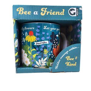 NEW Ginger Fox BEE Kind Teal and Floral Mug comes Boxed Holds 12 oz.